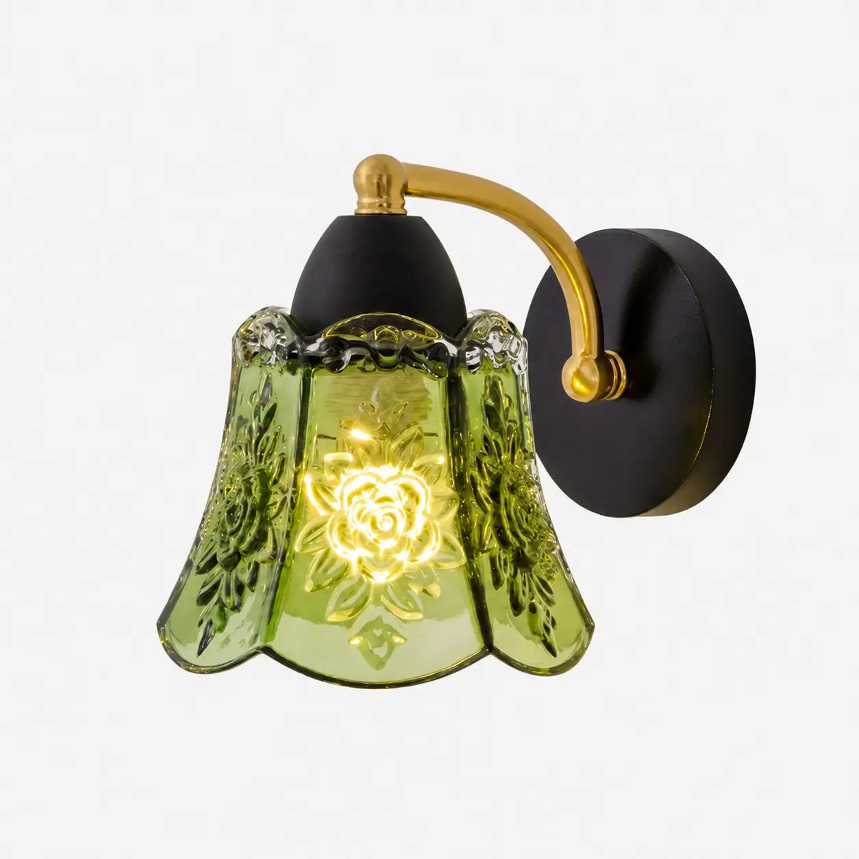 Luminária de parede padrão vintage em vidro verde
