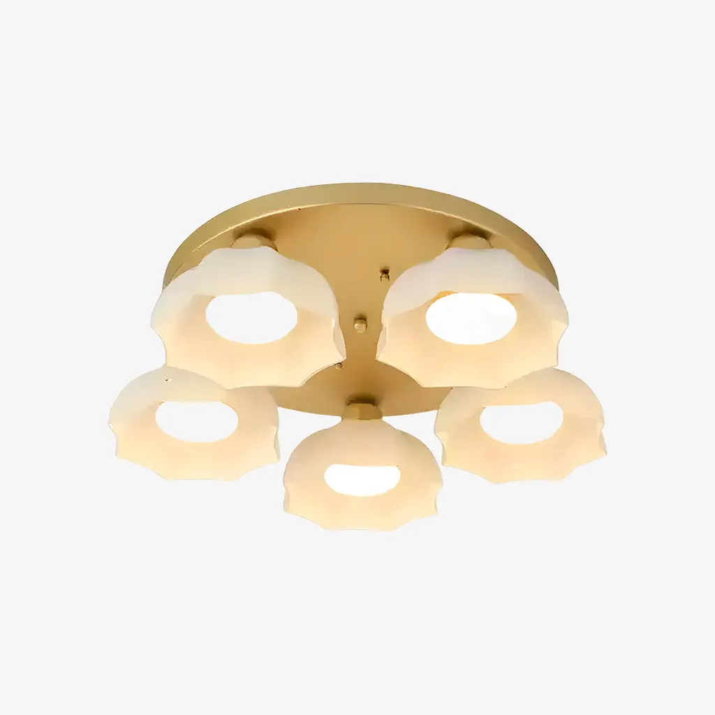 Guldvit taklampa i glas med 5 lamphuvuden