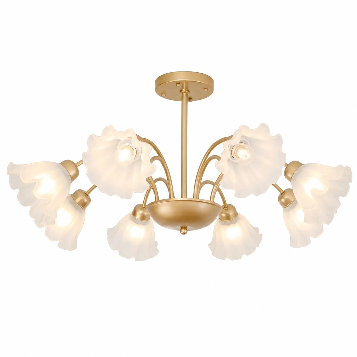 Lustre en fer à 8 bras en verre et à motifs floraux