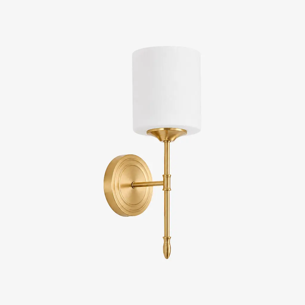 Luminária de parede monocomando estilo D com cúpula de vidro opalino