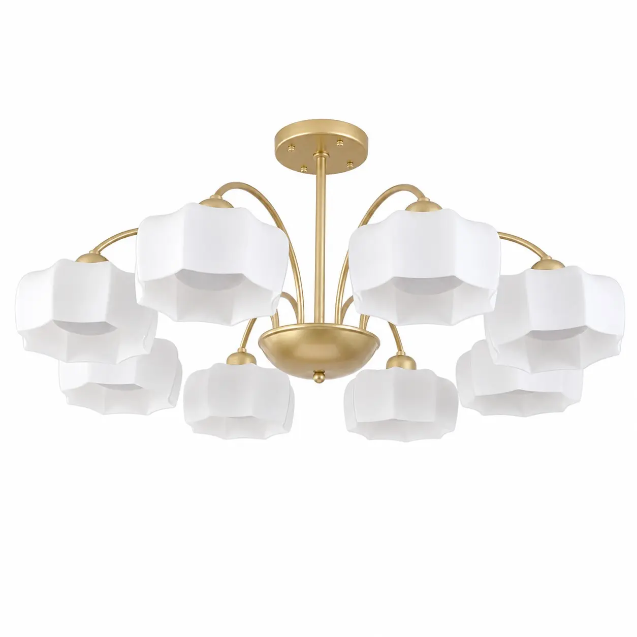 Lustre de 8 luzes em dourado e branco