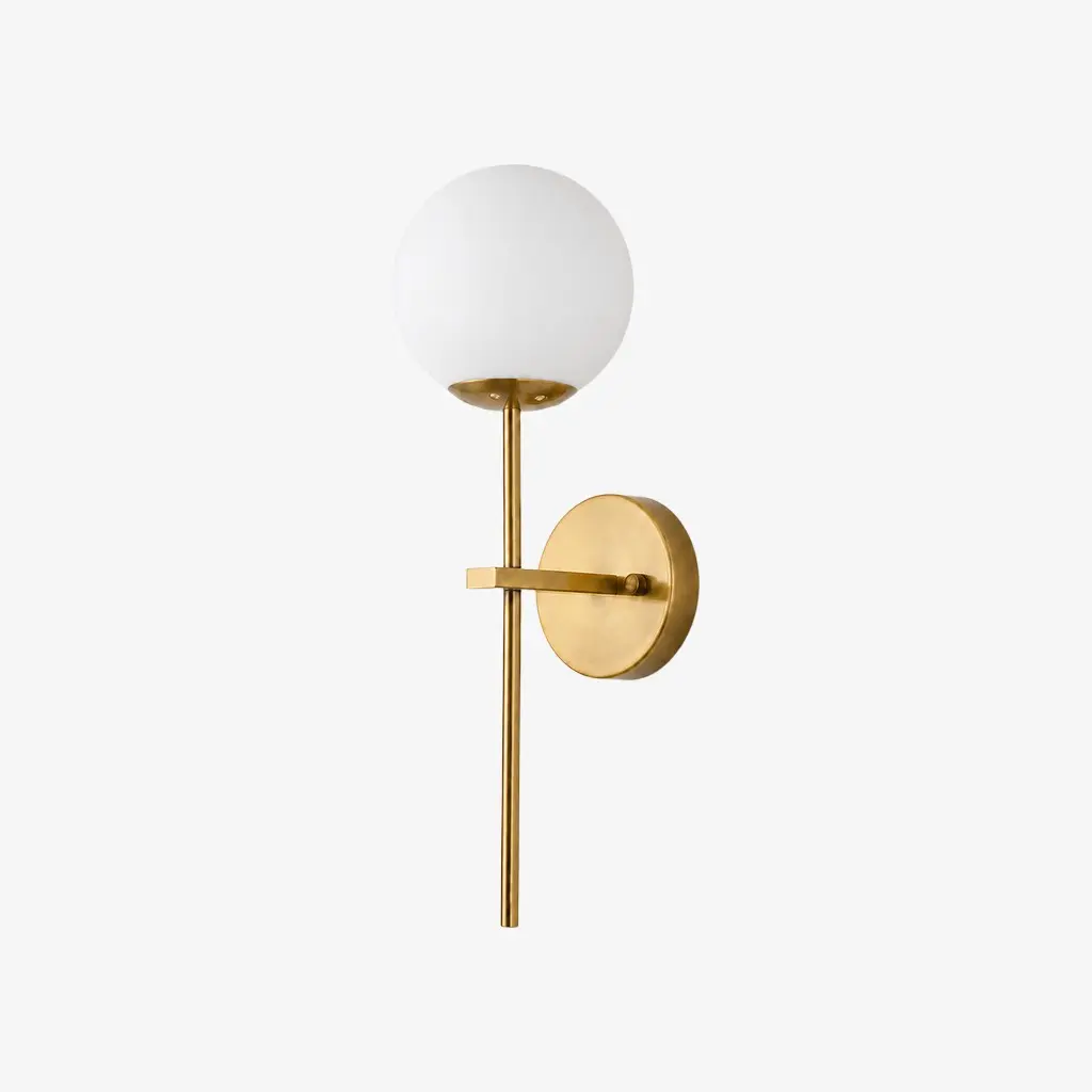 Aplique de parede curto dourado com cúpula de vidro leitoso