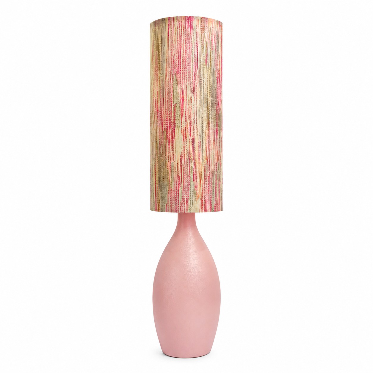 Abajur de mesa em cerâmica com estampa Liberty rosa listrada