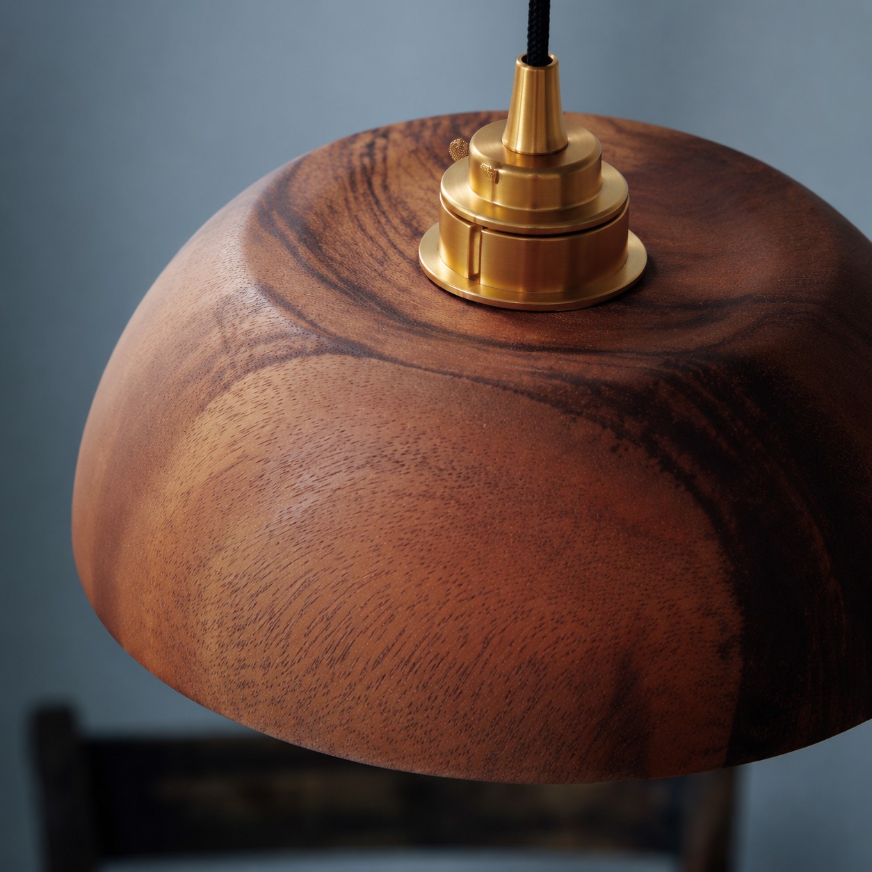 Handcrafted walnut wood dome pendant light view 7