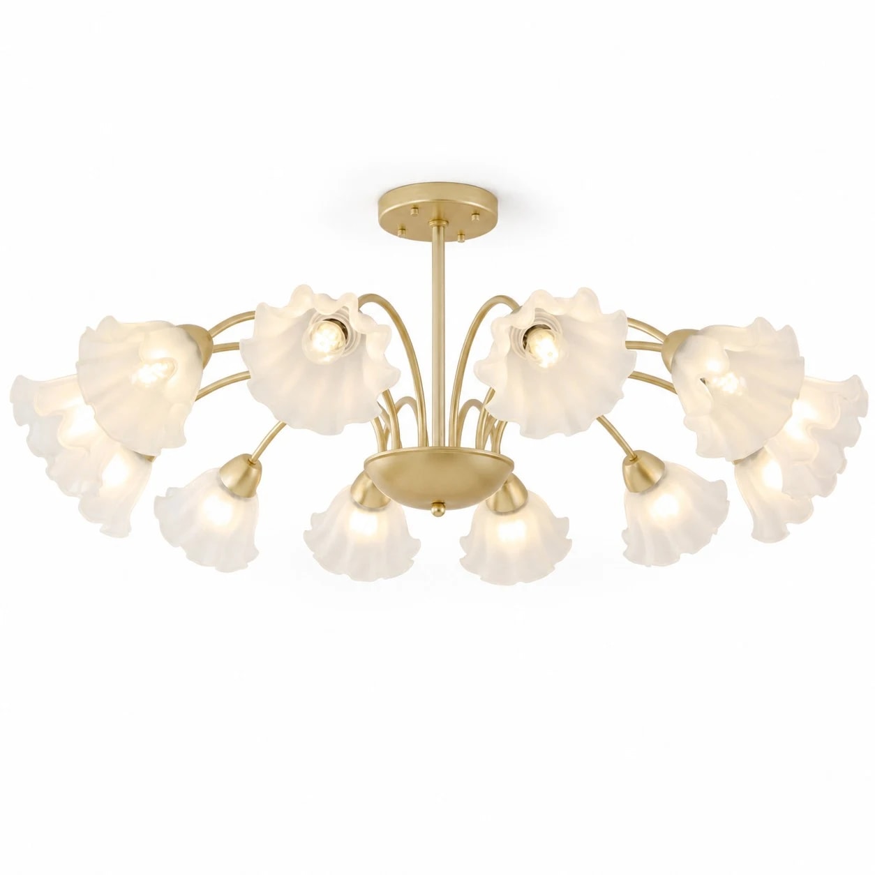 Lustre en fer à 12 bras en verre et à motifs floraux