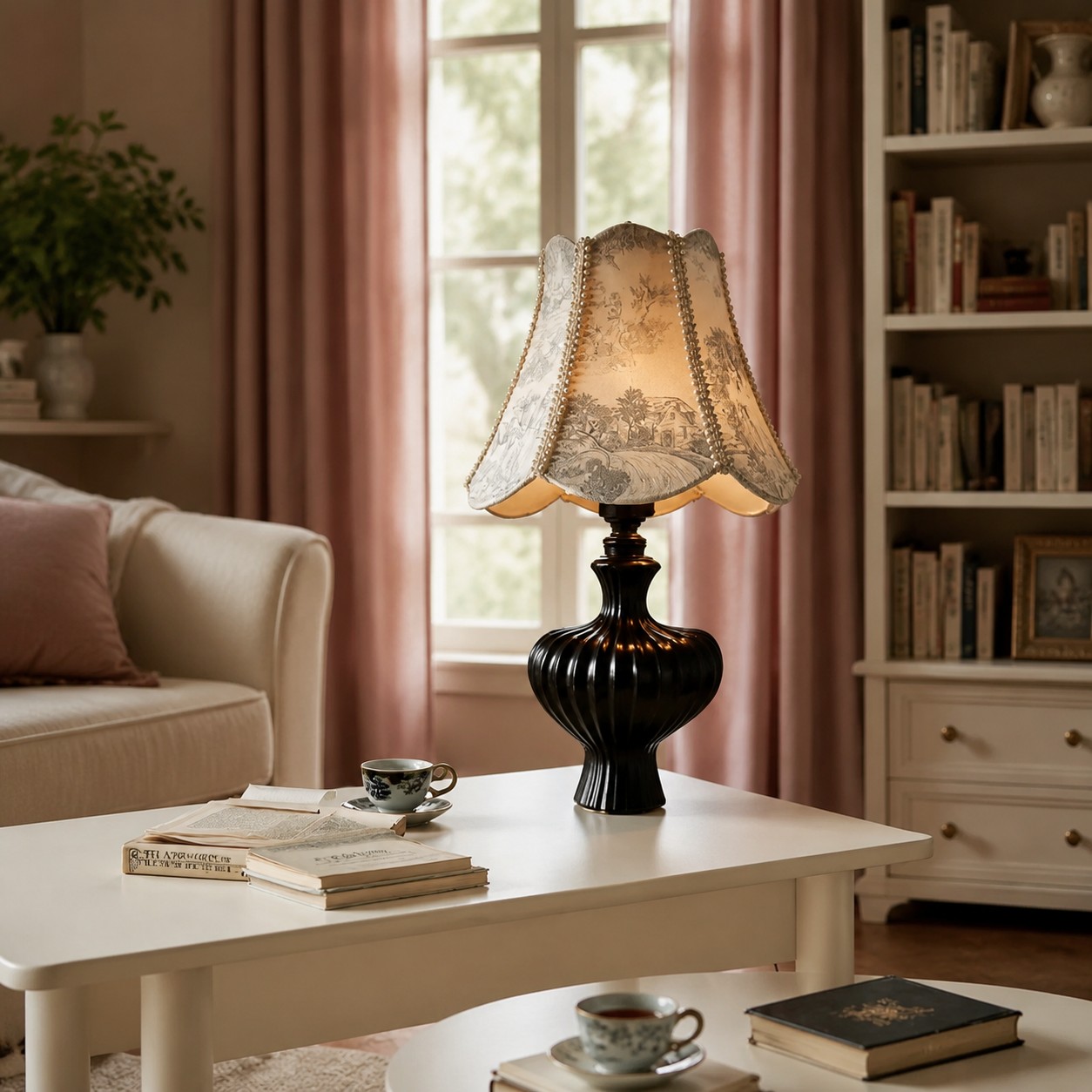 Lampada da tavolo in stile francese in un accogliente soggiorno.