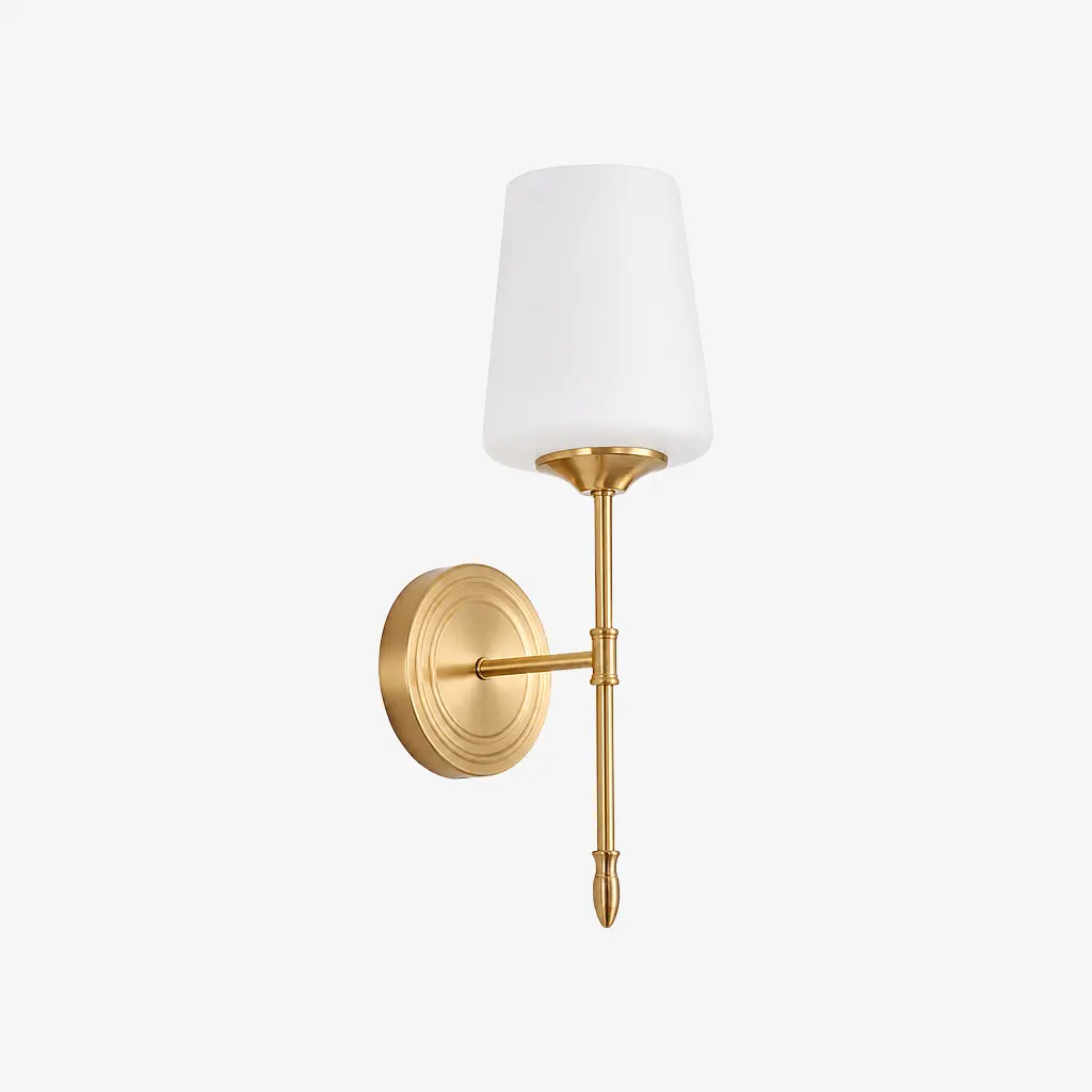 Luminária de parede monocomando estilo C com cúpula de vidro opalino