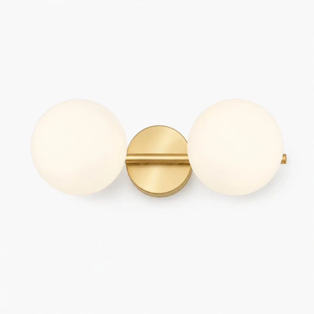 Alternate view of the gold two-light wall lamp