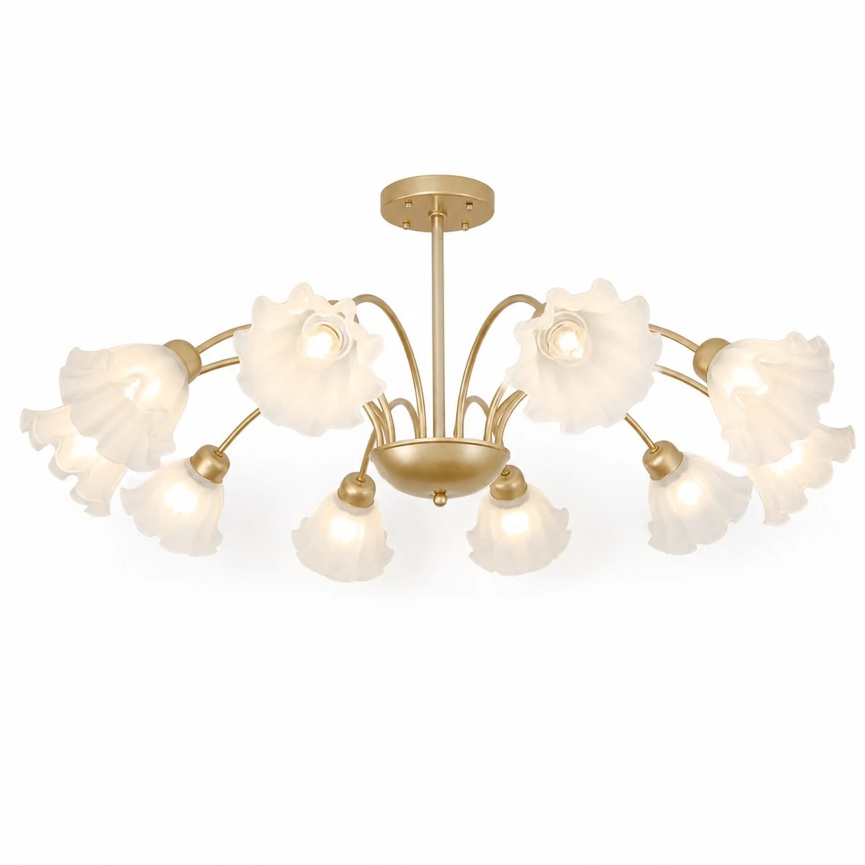 Lustre en fer à 10 bras en verre et à motifs floraux