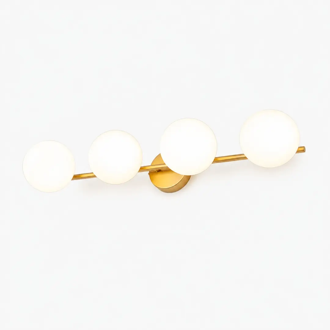 Alternate view of the gold four-light wall lamp