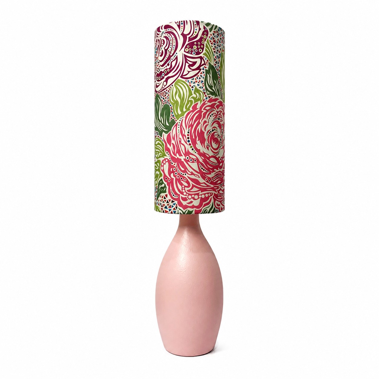 Abajur de mesa em cerâmica com tecido Liberty rosa-gema
