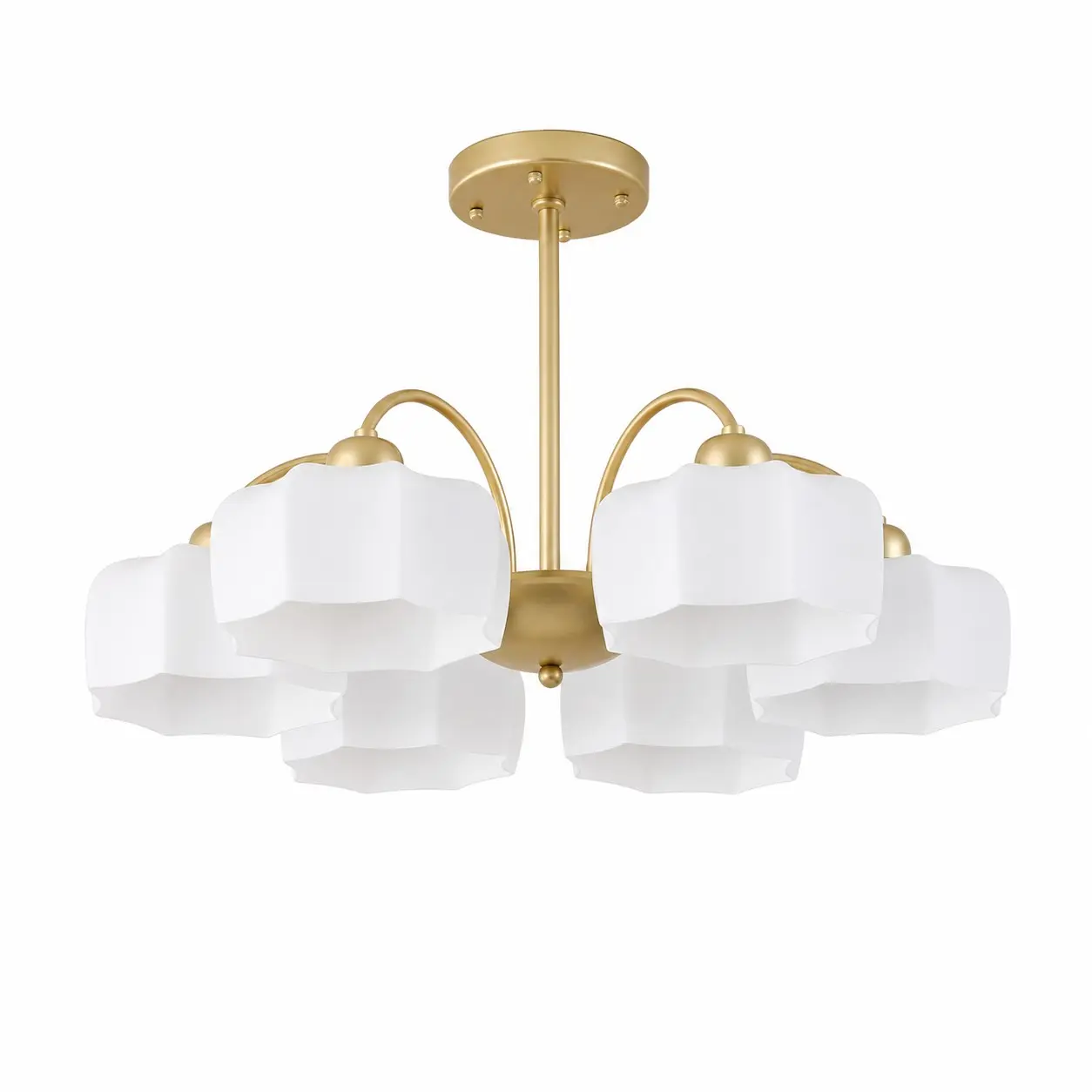 Lustre de 6 luzes em dourado e branco