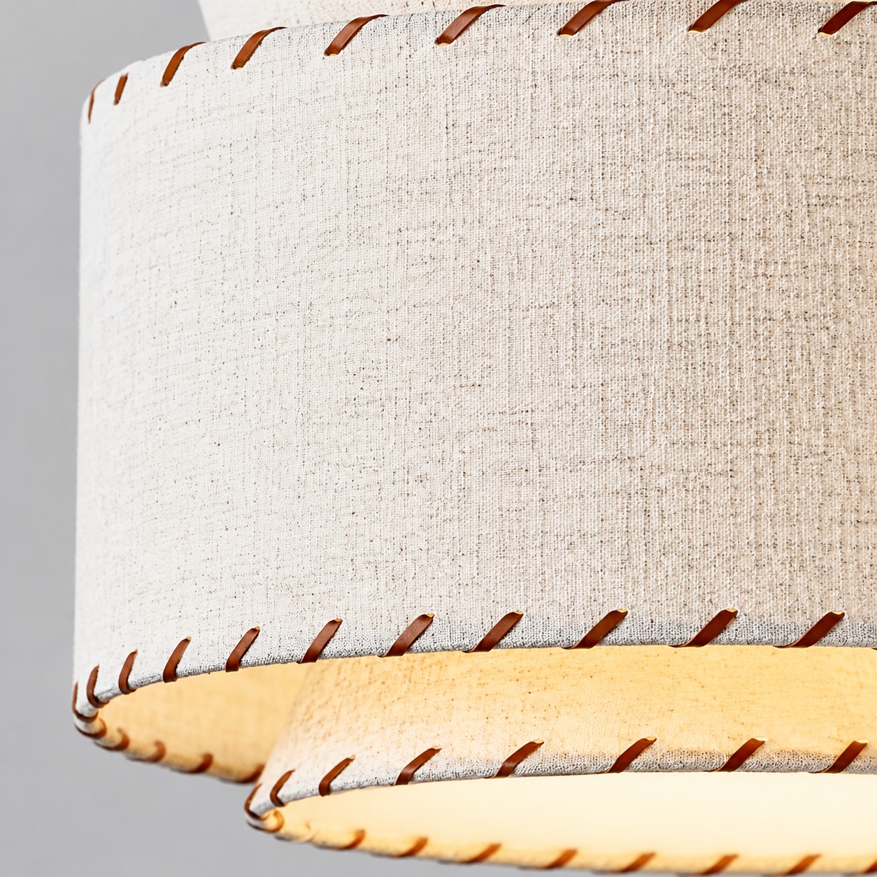 Close view of linen pendant shade texture