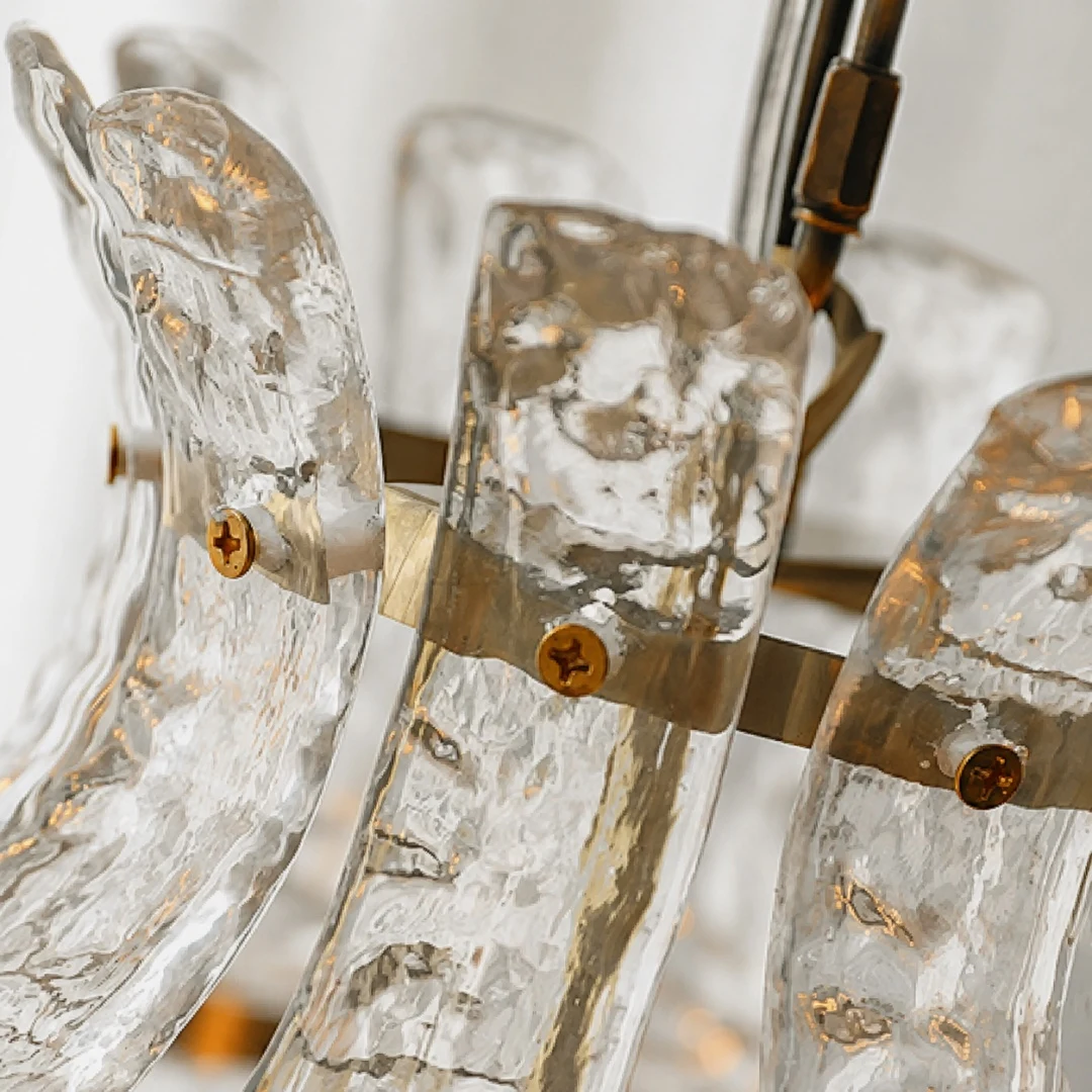 Solid brass band and glass petal connection detail