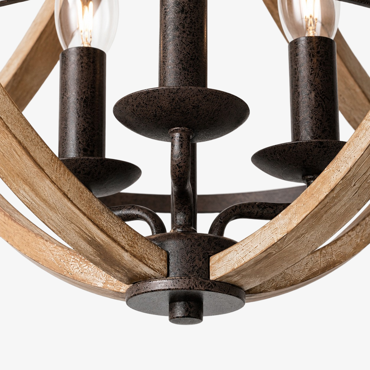 Rustic Distressed Wood 3-Light Flush Mount Ceiling Light detail 1