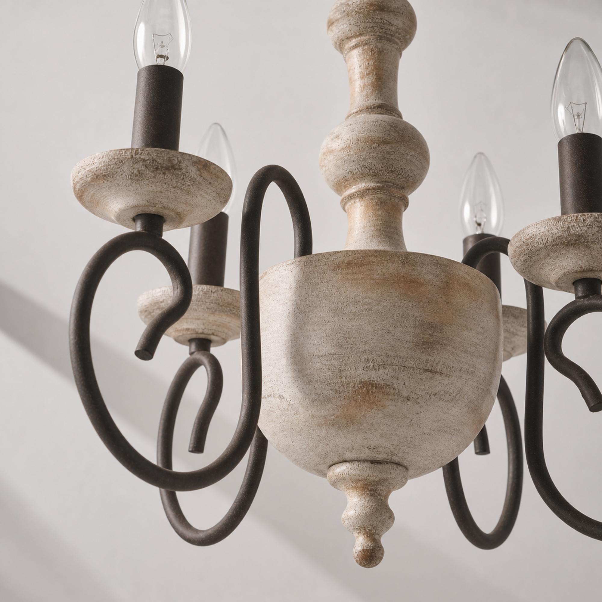 Lustre com detalhes em metal branco e escuro com acabamento desgastado
