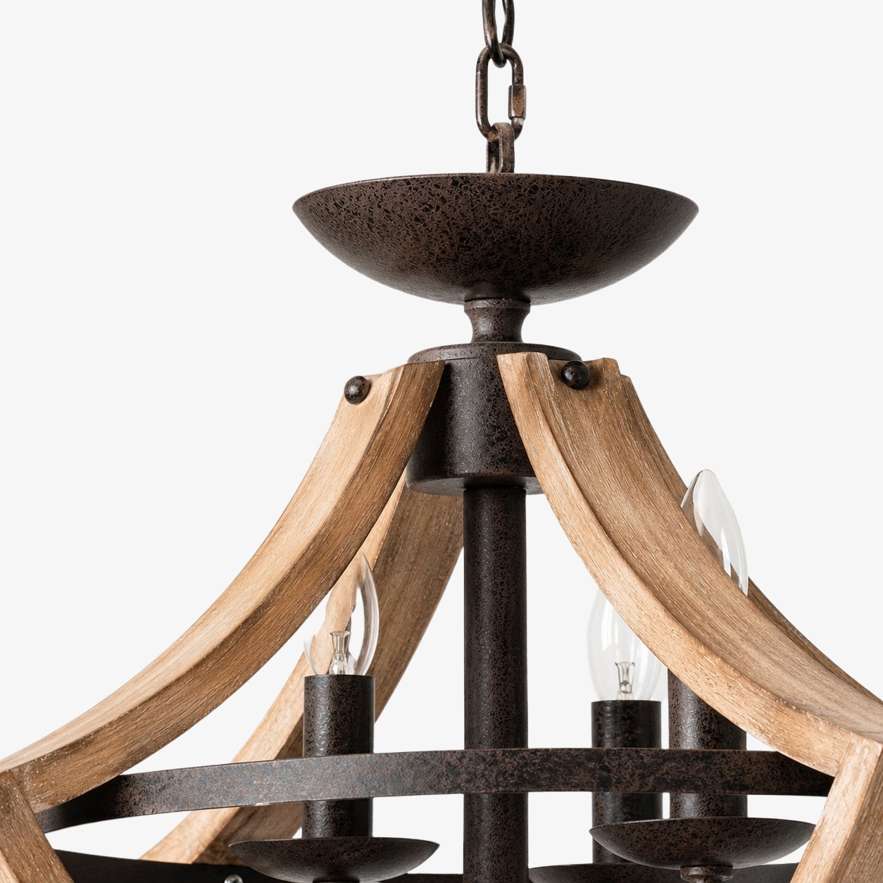 Rustic Distressed Wood and Rust-Finished 3-Light Pendant Chandelier