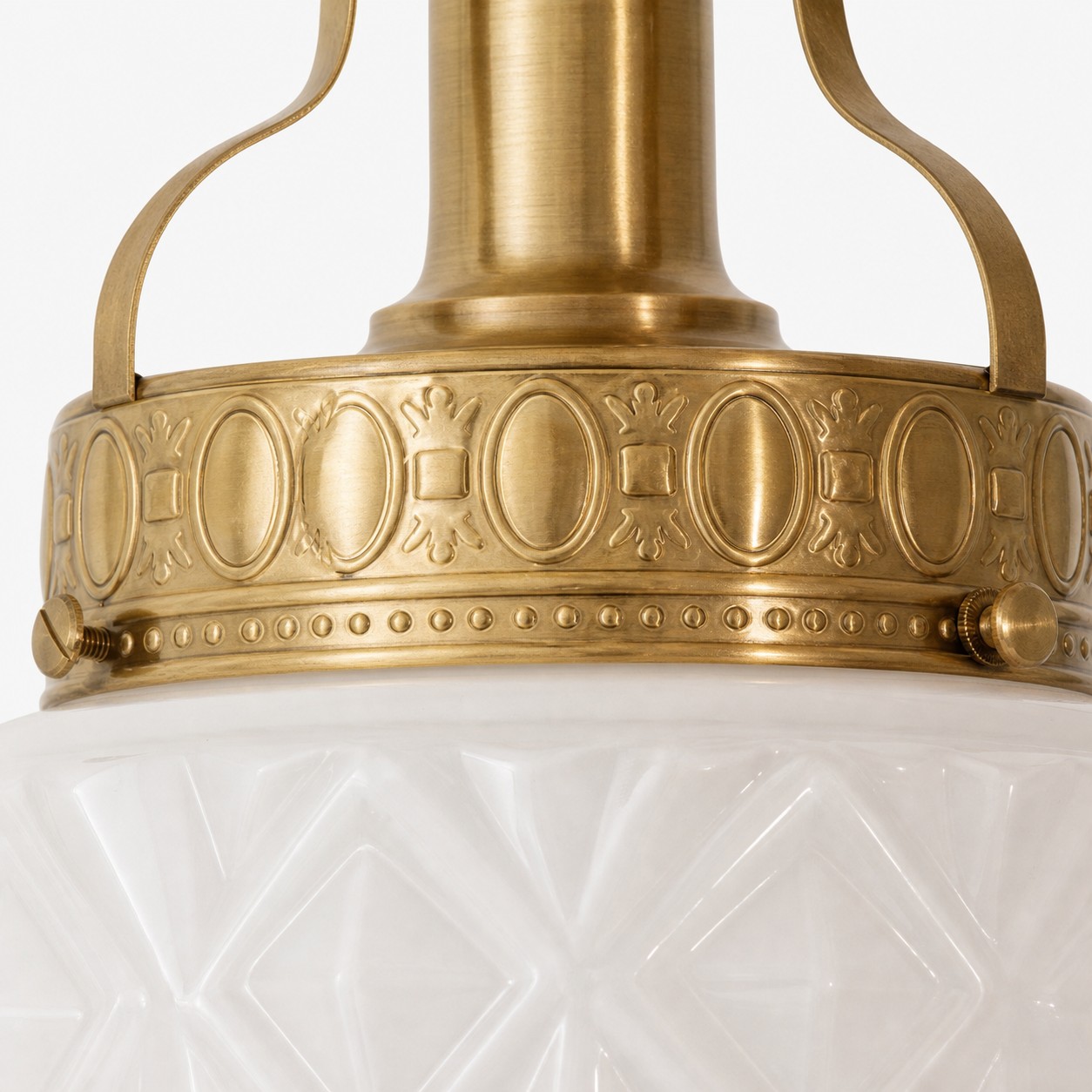 Embossed Brass Frame detail on embossed glass ceiling light