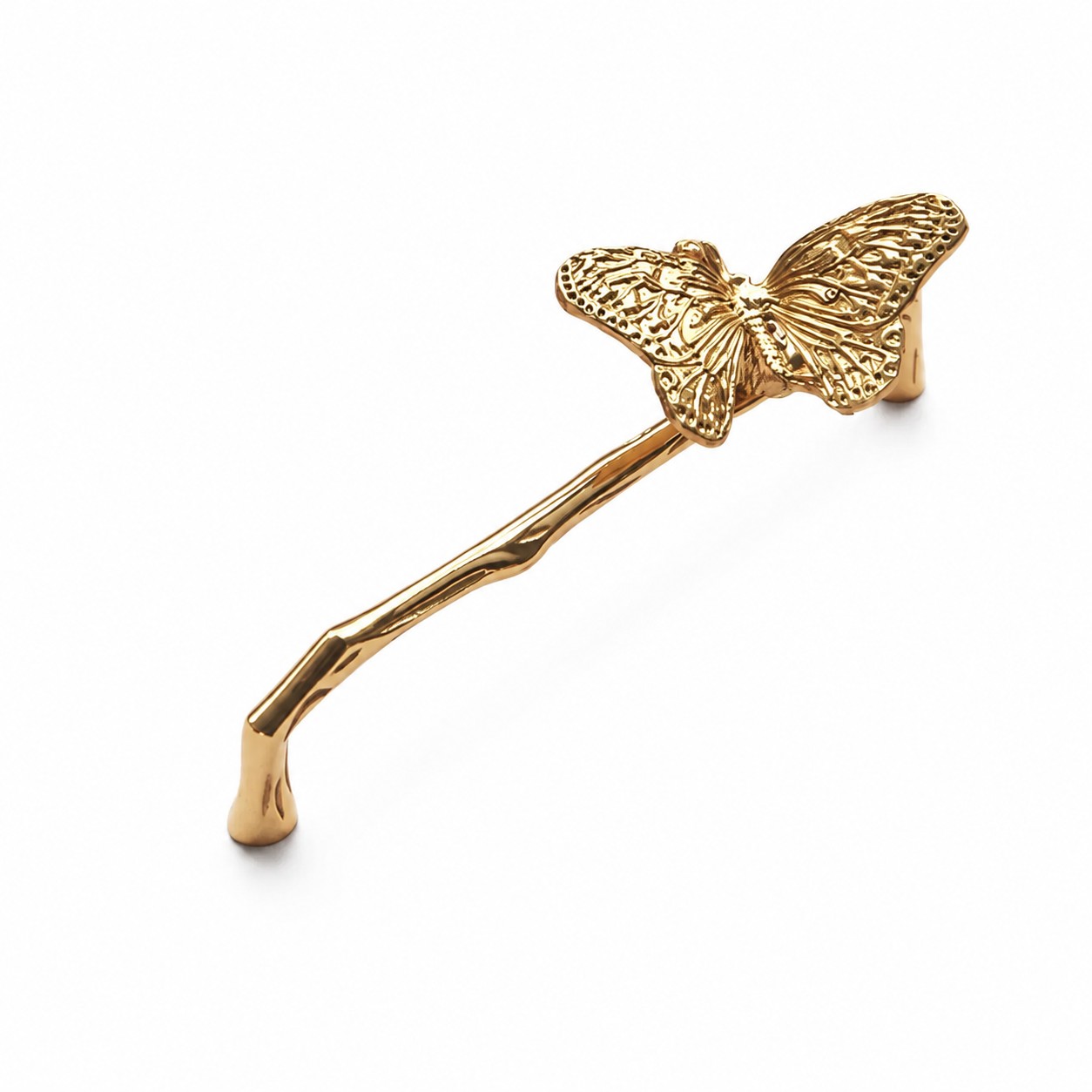 Vintage butterfly brass cabinet handle with 6.3 inch and 16.0 centimeter center to center mounting