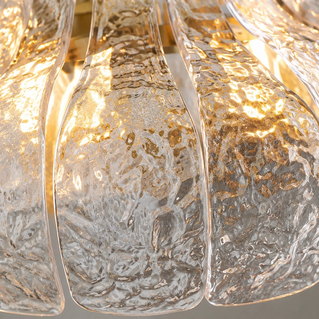 Hammered transparent glass petal texture detail