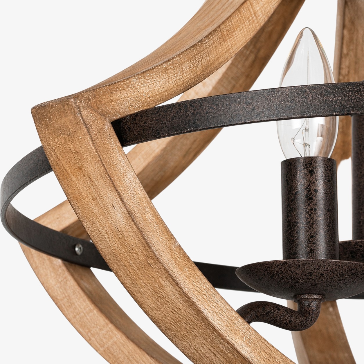 Rustic Distressed Wood and Rust-Finished 3-Light Pendant Chandelier