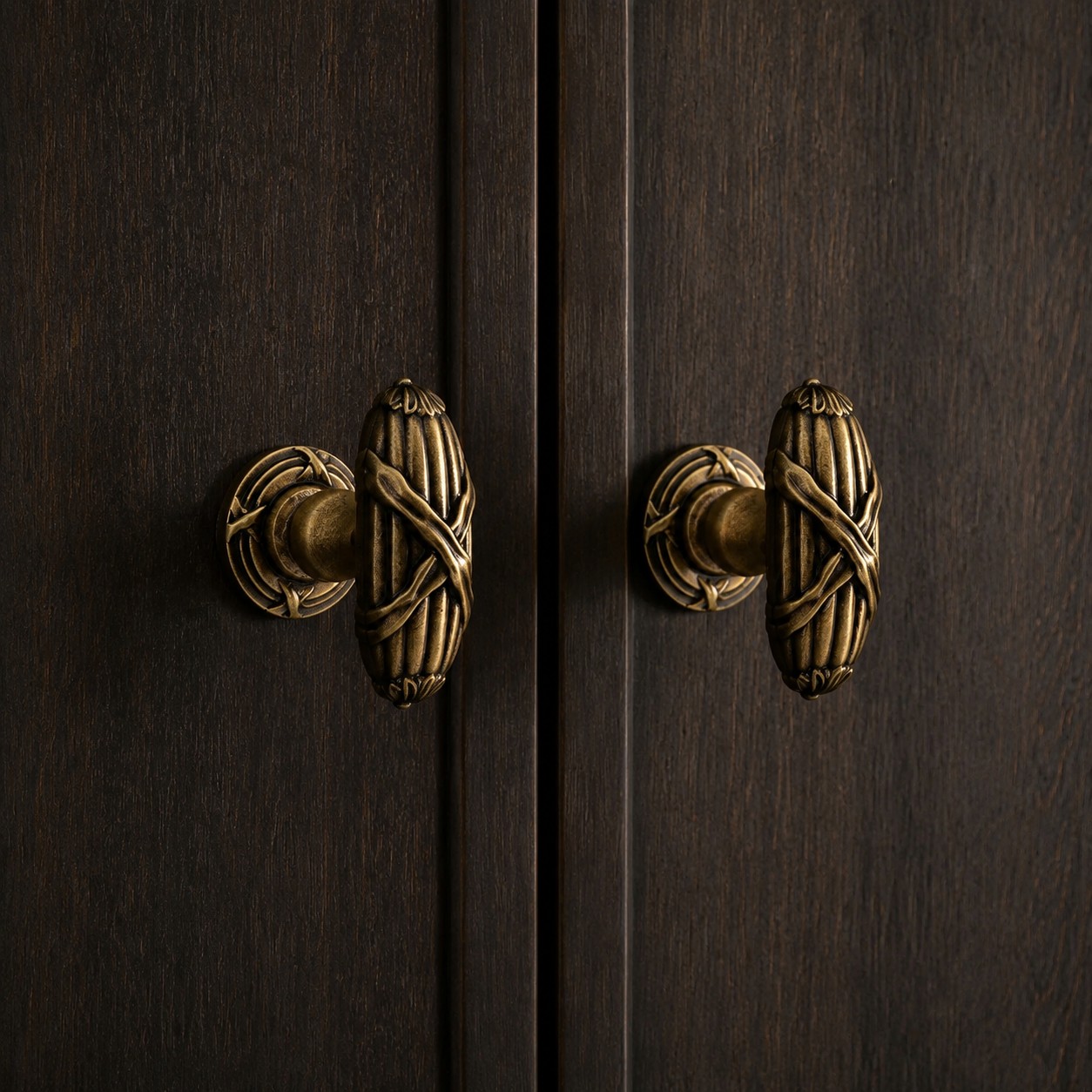 Antique Brass Leaf Cabinet Knob in setting
