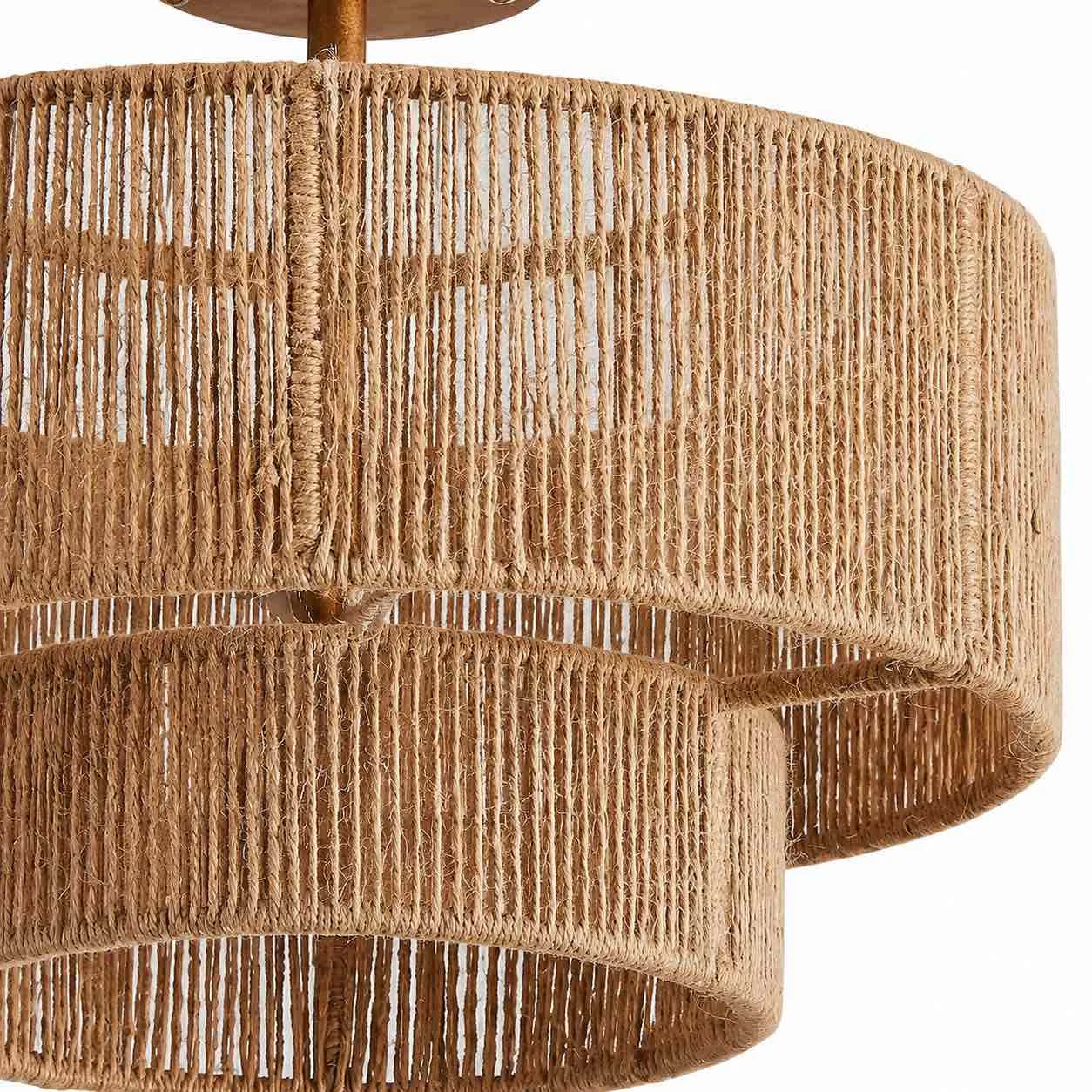 Tiered Rattan Semi-Flush Ceiling Light