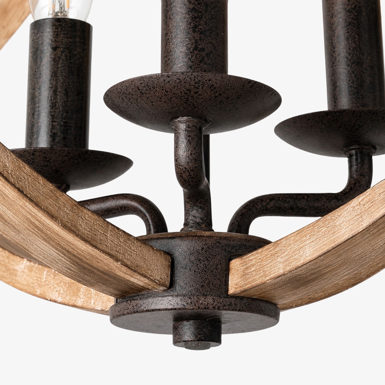 Rustic Distressed Wood and Rust-Finished 3-Light Pendant Chandelier