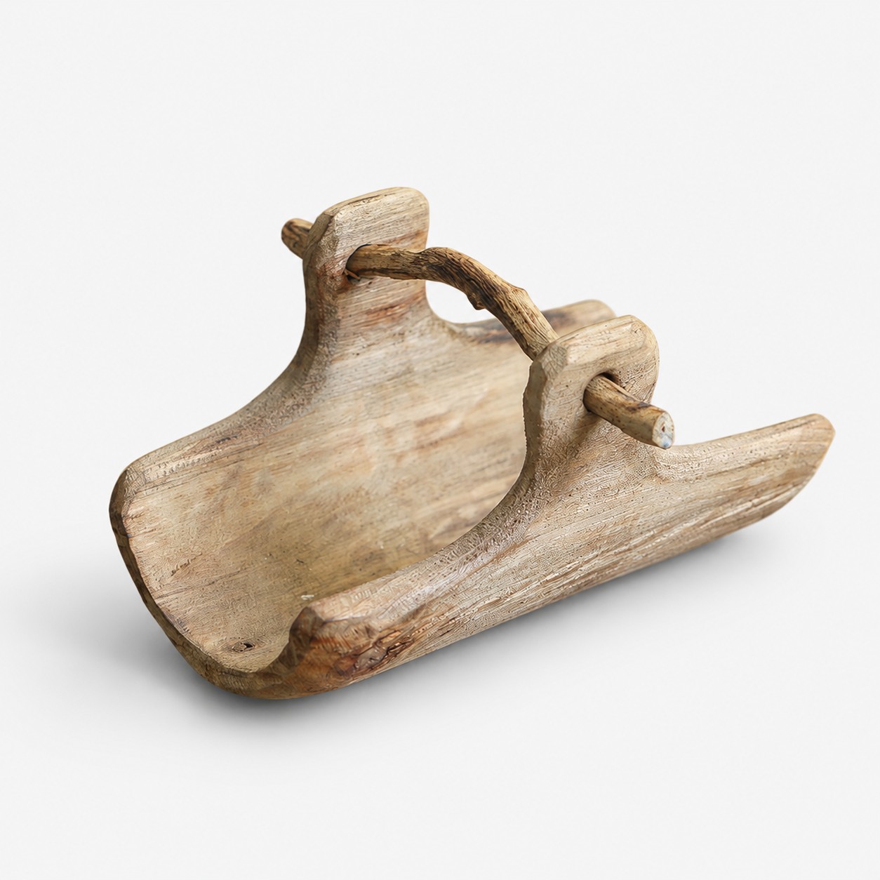 Willow wood handled tray on a clean background