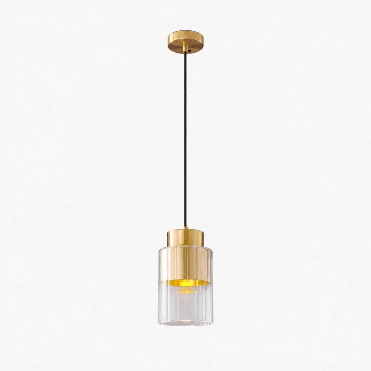 Brass finish ribbed glass pendant light