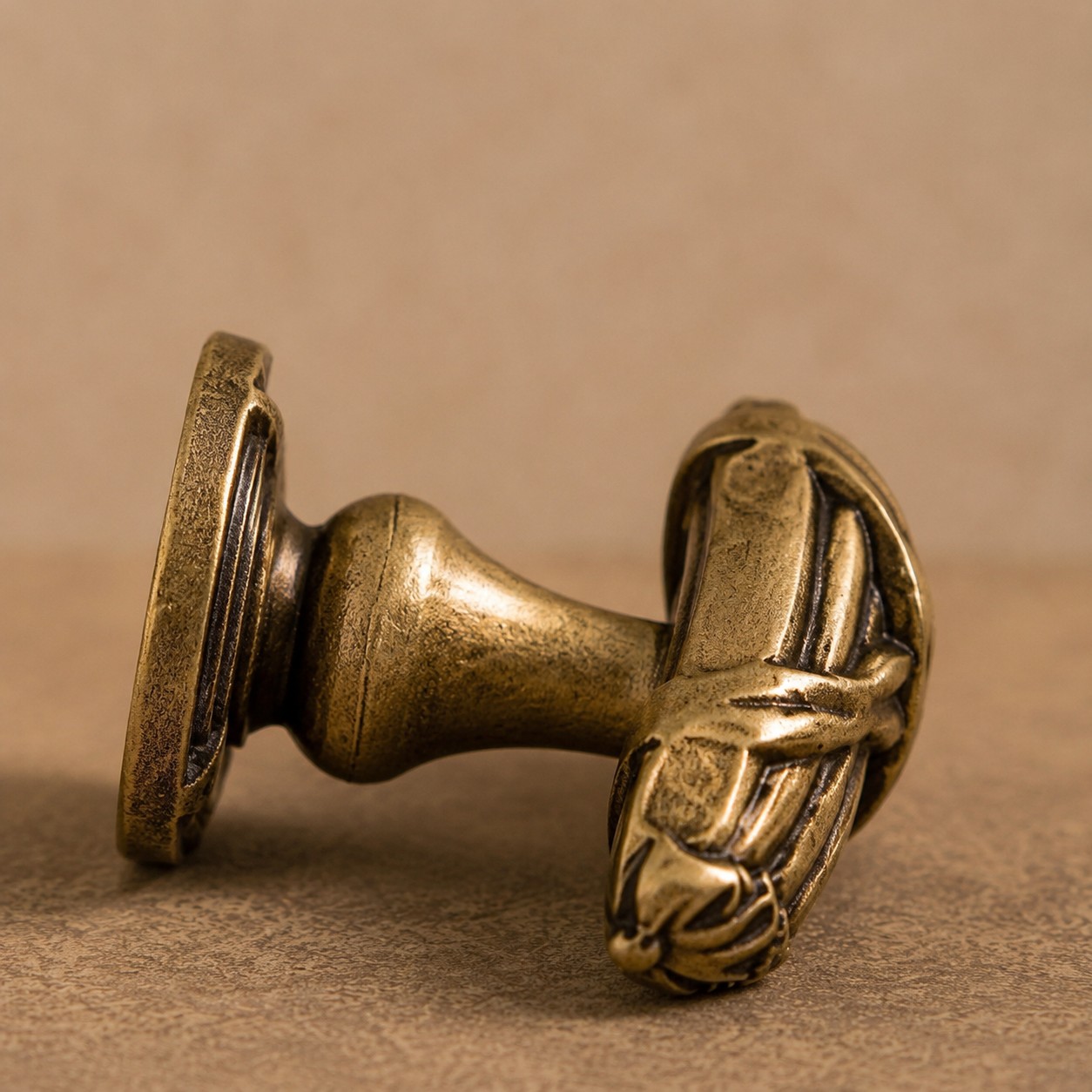 Antique Brass Leaf Cabinet Knob detail