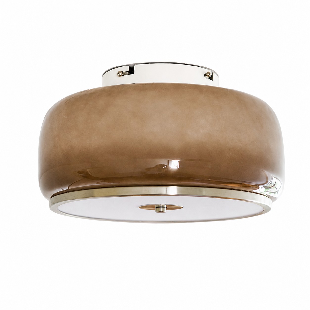 Amber brown glass flush-mount ceiling light on a white background