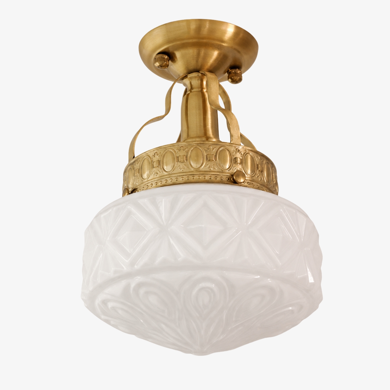 Cream White embossed glass Art Deco ceiling light