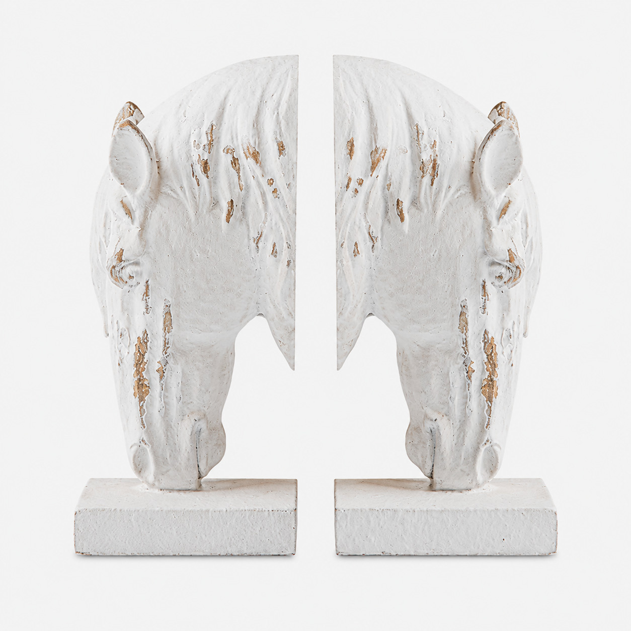 Horse Head pair white resin bookends