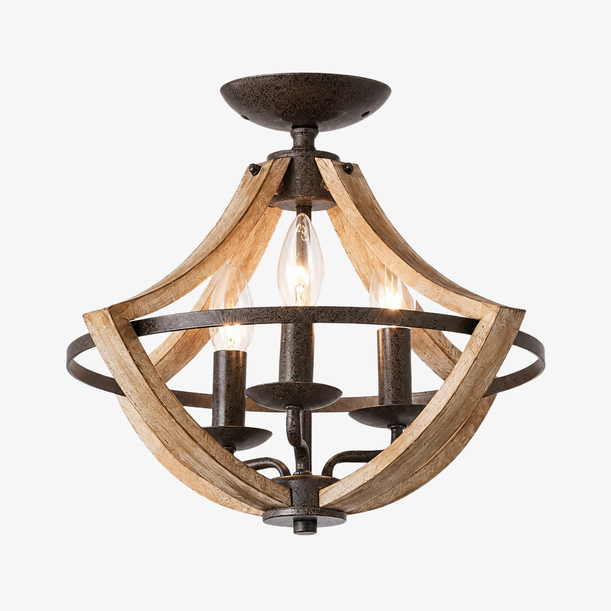 Rustic Distressed Wood 3-Light Flush Mount Ceiling Light