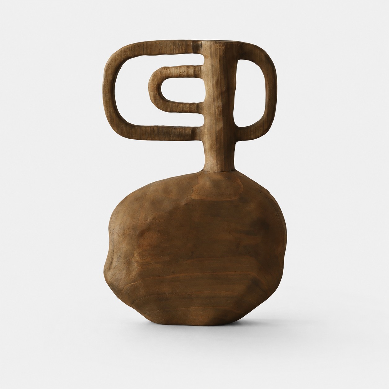 Rounded Double Loop Hand-Carved Solid Wood Sculptural Vase