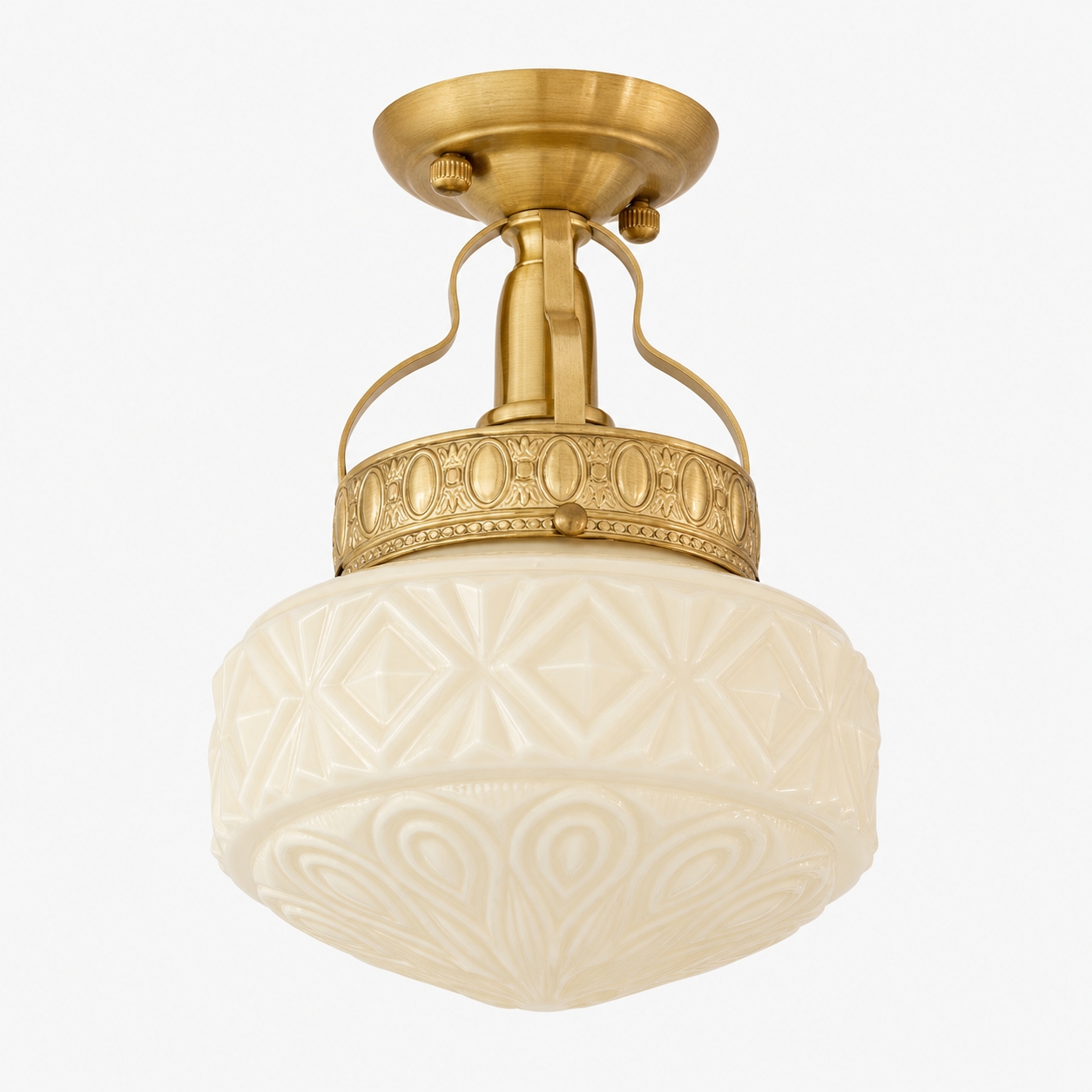 Beige embossed glass Art Deco ceiling light