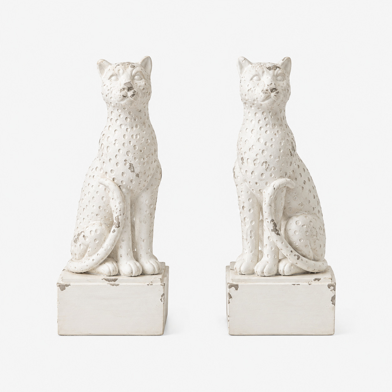 Leopard pair white resin bookends