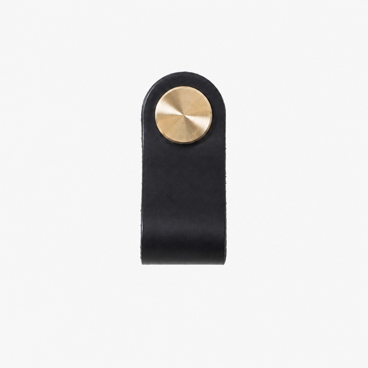 Black Single Hole cowhide leather and brass cabinet pull handle