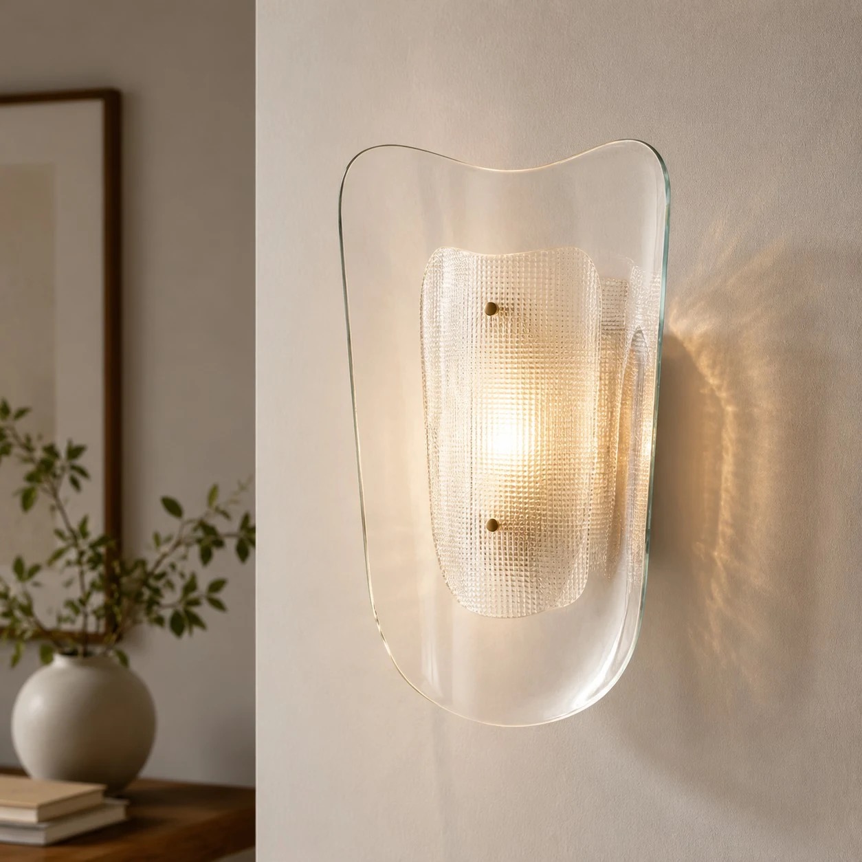 Clear glass wall sconce installed in an interior