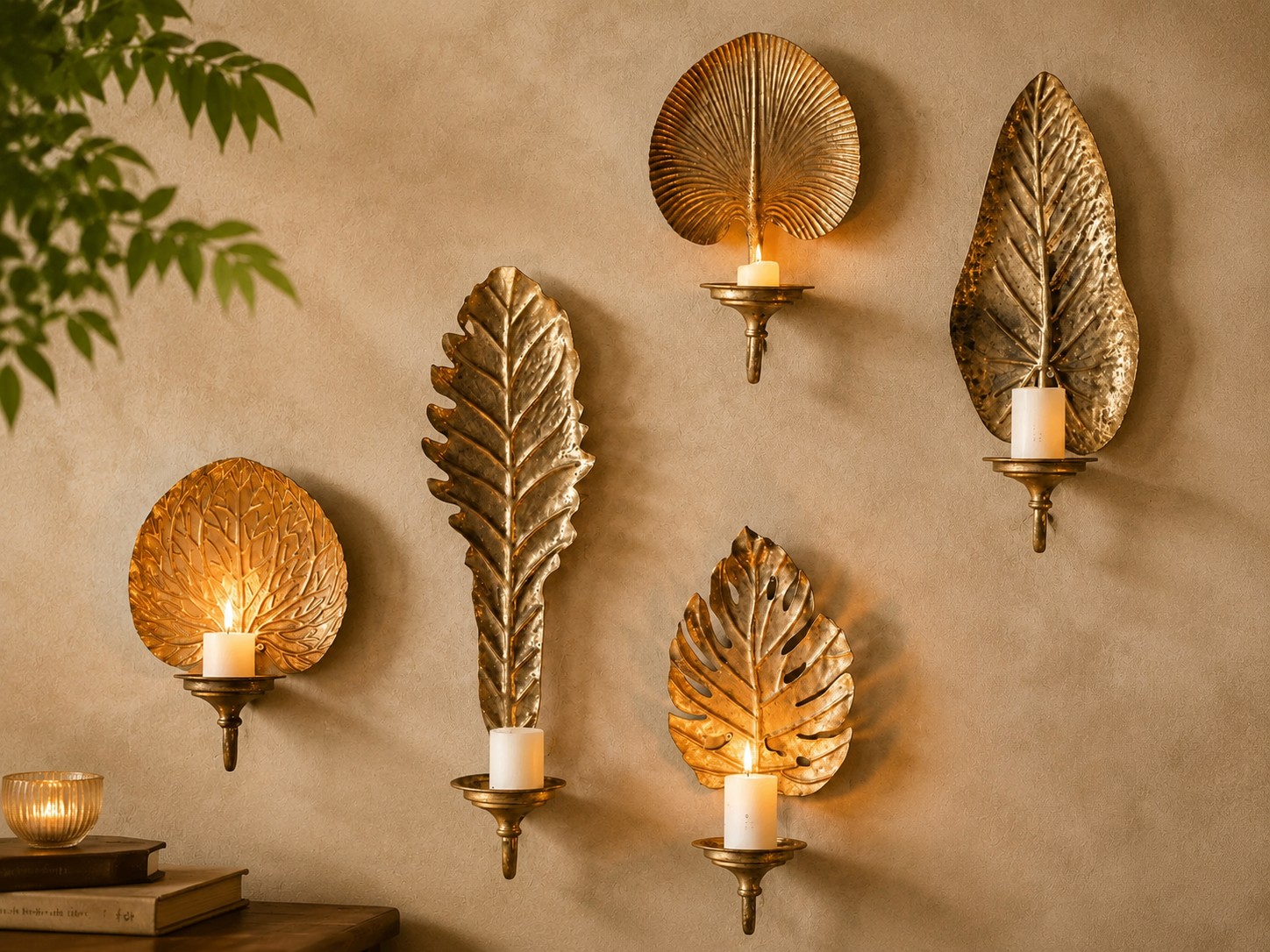 Vintage Blatt Wandkerzenleuchte im Set