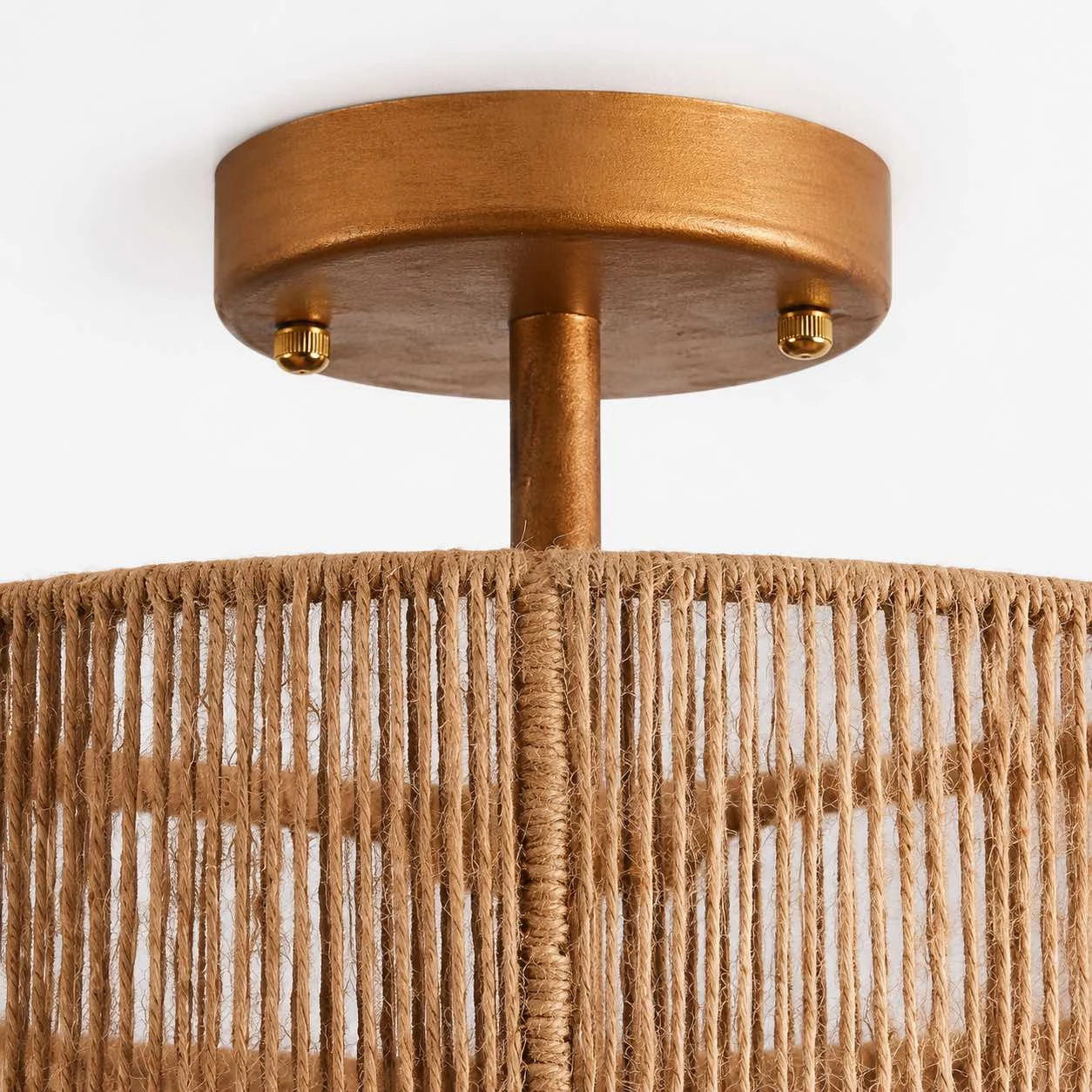 Tiered Rattan Semi-Flush Ceiling Light
