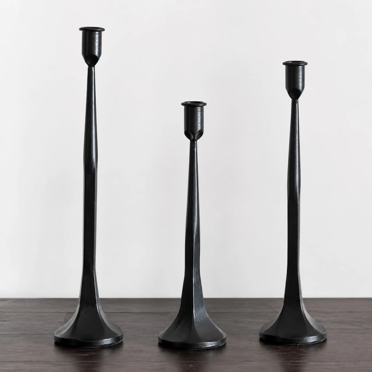 Three-piece black iron candle holder set without candles