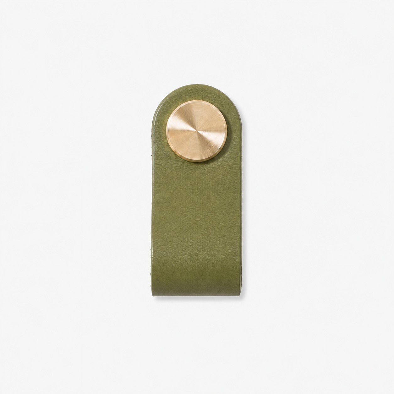 Olive Green Single Hole cowhide leather and brass cabinet pull handle