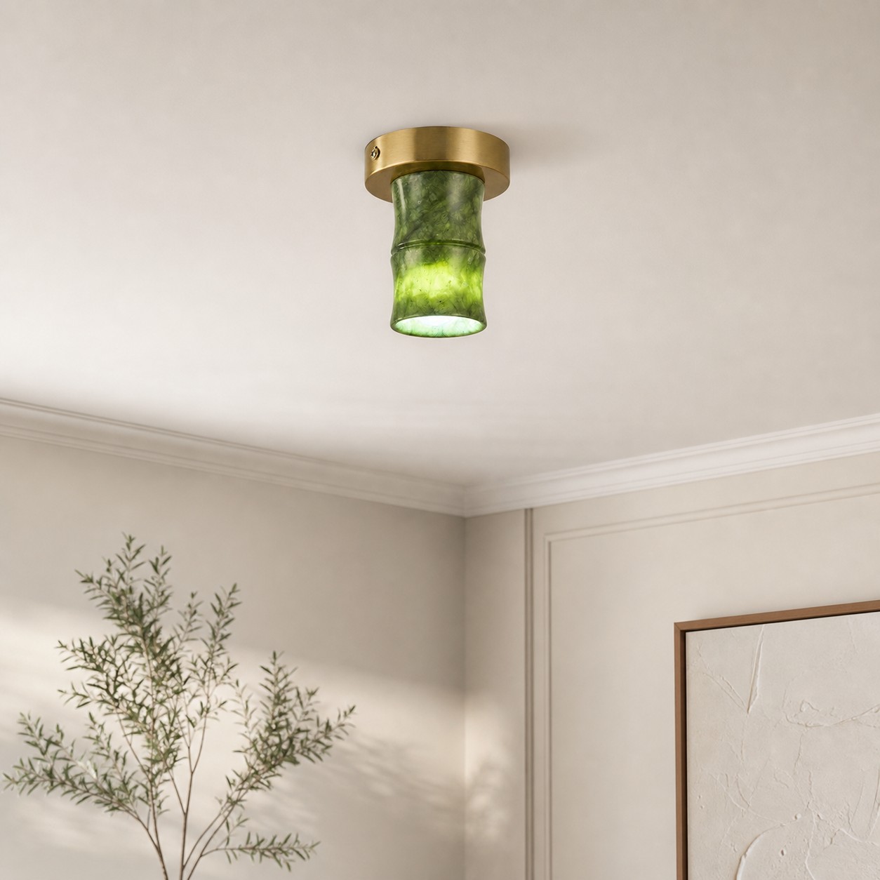 Lámpara de techo individual Jade Lamps en un interior luminoso