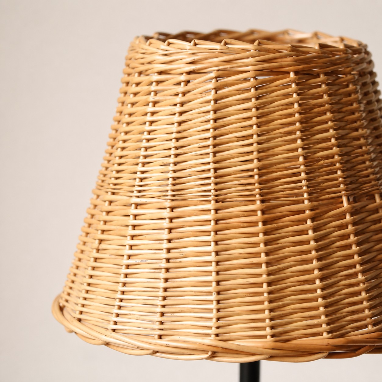 Close view of handwoven rattan shade texture