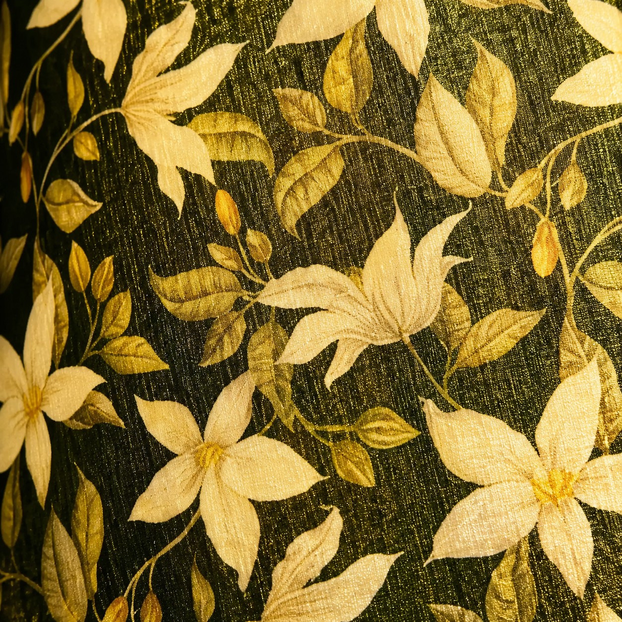 Close-up of botanical fabric lampshade
