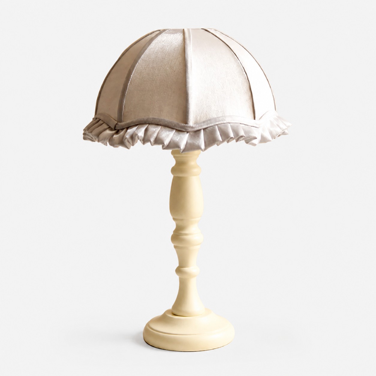 Silver color fabric shade wood table lamp