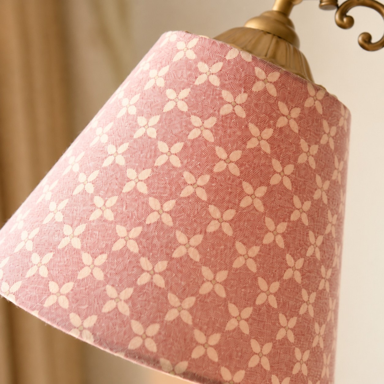 Aune red floral fabric shade close-up detail