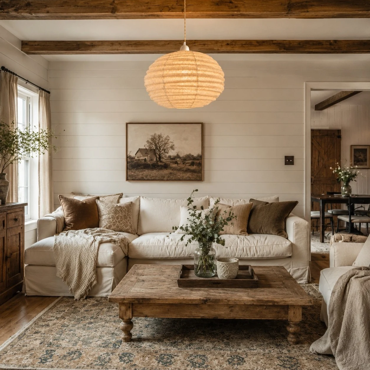 Japanese minimalist fabric pendant light in a quiet living room